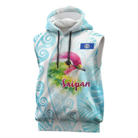 Saipan CMNI Sleeveless Hoodie Polynesian Northern Mariana Islands Fruit Dove Watercolor TS04 Blue White - Polynesian Pride