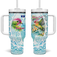 Saipan CMNI Tumbler With Handle Polynesian Northern Mariana Islands Fruit Dove Watercolor TS04 One Size: 40 oz Blue White - Polynesian Pride