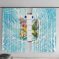 Saipan CMNI Window Curtain Polynesian Northern Mariana Islands Fruit Dove Watercolor TS04 With Hooks Blue White - Polynesian Pride