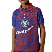 Saipan Northern Mariana Islands Kid Polo Shirt Polynesian Tribal Tattoo Art With Hibiscus Flowers And Seal