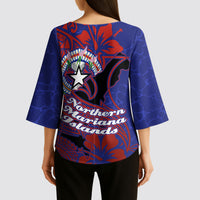 Saipan Northern Mariana Islands Kimono Sleeve Blouse Polynesian Tribal Tattoo Art With Hibiscus Flowers And Seal