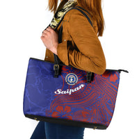 Saipan Northern Mariana Islands Leather Tote Bag Polynesian Tribal Tattoo Art With Hibiscus Flowers And Seal
