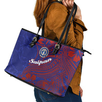 Saipan Northern Mariana Islands Leather Tote Bag Polynesian Tribal Tattoo Art With Hibiscus Flowers And Seal