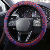 Saipan Northern Mariana Islands Steering Wheel Cover Polynesian Tribal Tattoo Art With Hibiscus Flowers And Seal
