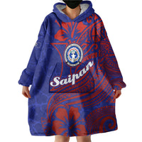 Saipan Northern Mariana Islands Wearable Blanket Hoodie Polynesian Tribal Tattoo Art With Hibiscus Flowers And Seal