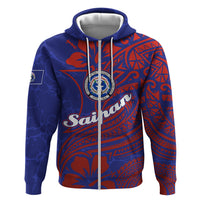 Saipan Northern Mariana Islands Zip Hoodie Polynesian Tribal Tattoo Art With Hibiscus Flowers And Seal