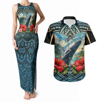 Personalized Masefau American Samoa Whale Couples Matching Tank Maxi Dress and Hawaiian Shirt Polynesian Tribal Pattern Tropical Hibiscus TS04 Black Blue - Polynesian Pride