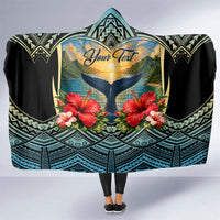 Personalized Masefau American Samoa Whale Hooded Blanket Polynesian Tribal Pattern Tropical Hibiscus TS04 One Size Black Blue - Polynesian Pride