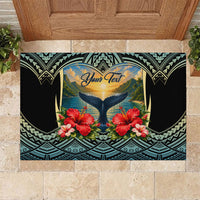 Personalized Masefau American Samoa Whale Rubber Doormat Polynesian Tribal Pattern Tropical Hibiscus