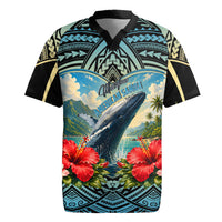 Personalized Masefau American Samoa Whale Rugby Jersey Polynesian Tribal Pattern Tropical Hibiscus