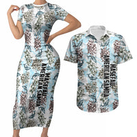 Personalized Masefau American Samoa Couples Matching Short Sleeve Bodycon Dress and Hawaiian Shirt Vintage Whale Hibiscus Ocean Waves TS04 White Blue - Polynesian Pride