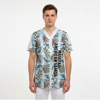Personalized Masefau American Samoa Scrub Top Vintage Whale Hibiscus Ocean Waves