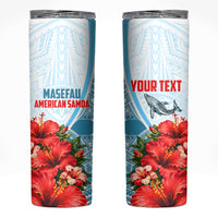 Personalized American Samoa Masefau Skinny Tumbler Hibiscus Tropical Floral Whale Polynesian Tribal Pattern