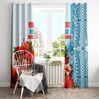 Personalized American Samoa Masefau Window Curtain Hibiscus Tropical Floral Whale Polynesian Tribal Pattern