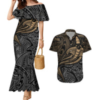 Polynesian Couples Matching Mermaid Dress and Hawaiian Shirt Hammerhead Shark Tribal Pattern TS04 Black Yellow - Polynesian Pride