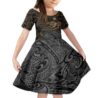 Polynesian Kid Short Sleeve Dress Hammerhead Shark Tribal Pattern TS04 KID Black Yellow - Polynesian Pride