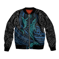 Polynesian Whale Bomber Jacket TS04 Unisex Black Cyan - Polynesian Pride