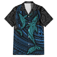 Polynesian Whale Hawaiian Shirt TS04 Black Cyan - Polynesian Pride