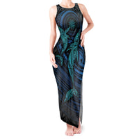 Polynesian Whale Tank Maxi Dress TS04 Women Black Cyan - Polynesian Pride