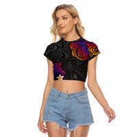Turtle and Plumeria - Polynesian Raglan Cropped T Shirt TS04 Female Gradient - Polynesian Pride