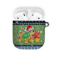 Micronesia Christmas AirPods Case with Santa Turtle Coral Reef and Holiday Ocean Pattern TS04 Black Green - Polynesian Pride