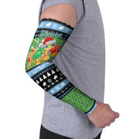 Micronesia Christmas Arm Sleeves with Santa Turtle Coral Reef and Holiday Ocean Pattern - Polynesian Pride