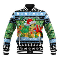 Micronesia Christmas Baseball Jacket with Santa Turtle Coral Reef and Holiday Ocean Pattern TS04 Unisex Black Green - Polynesian Pride