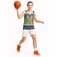 Micronesia Christmas Basketball Jersey with Santa Turtle Coral Reef and Holiday Ocean Pattern - Polynesian Pride
