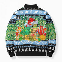 Micronesia Christmas Bomber Puffer Jacket with Santa Turtle Coral Reef and Holiday Ocean Pattern - Polynesian Pride