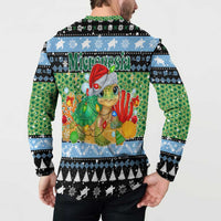Micronesia Christmas Button Sweatshirt with Santa Turtle Coral Reef and Holiday Ocean Pattern TS04 - Polynesian Pride