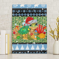 Micronesia Christmas Canvas Wall Art with Santa Turtle Coral Reef and Holiday Ocean Pattern TS04 Without Frame Black Green - Polynesian Pride