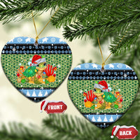 Micronesia Christmas Ceramic Ornament with Santa Turtle Coral Reef and Holiday Ocean Pattern TS04 Heart Black Green - Polynesian Pride