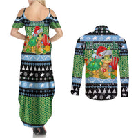 Micronesia Christmas Couples Matching Summer Maxi Dress and Long Sleeve Button Shirt with Santa Turtle Coral Reef and Holiday Ocean Pattern TS04 - Polynesian Pride