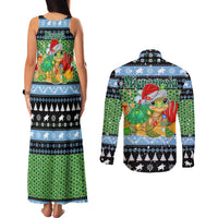 Micronesia Christmas Couples Matching Tank Maxi Dress and Long Sleeve Button Shirt with Santa Turtle Coral Reef and Holiday Ocean Pattern TS04 - Polynesian Pride