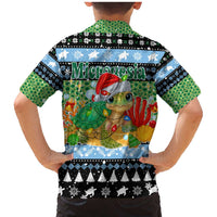 Micronesia Christmas Family Matching Mermaid Dress and Hawaiian Shirt with Santa Turtle Coral Reef and Holiday Ocean Pattern - Polynesian Pride