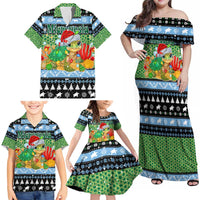 Micronesia Christmas Family Matching Off Shoulder Maxi Dress and Hawaiian Shirt with Santa Turtle Coral Reef and Holiday Ocean Pattern - Polynesian Pride