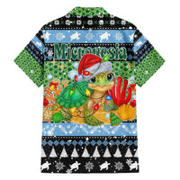 Micronesia Christmas Family Matching Off Shoulder Short Dress and Hawaiian Shirt with Santa Turtle Coral Reef and Holiday Ocean Pattern - Polynesian Pride