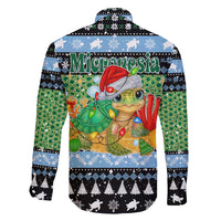 Micronesia Christmas Family Matching Short Sleeve Bodycon Dress and Hawaiian Shirt with Santa Turtle Coral Reef and Holiday Ocean Pattern - Polynesian Pride