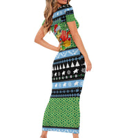 Micronesia Christmas Family Matching Short Sleeve Bodycon Dress and Hawaiian Shirt with Santa Turtle Coral Reef and Holiday Ocean Pattern - Polynesian Pride