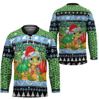 Micronesia Christmas Hockey Jersey with Santa Turtle Coral Reef and Holiday Ocean Pattern TS04 - Polynesian Pride
