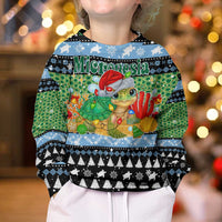 Micronesia Christmas Kid Ugly Christmas Sweater with Santa Turtle Coral Reef and Holiday Ocean Pattern TS04 - Polynesian Pride