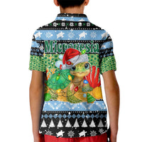 Micronesia Christmas Kid Polo Shirt with Santa Turtle Coral Reef and Holiday Ocean Pattern TS04 - Polynesian Pride