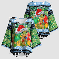 Micronesia Christmas Kimono Sleeve Blouse with Santa Turtle Coral Reef and Holiday Ocean Pattern - Polynesian Pride