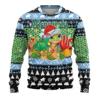 Micronesia Christmas Ugly Christmas Sweater with Santa Turtle Coral Reef and Holiday Ocean Pattern TS04 - Polynesian Pride