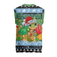 Micronesia Christmas Knitted V-Neck Vest with Santa Turtle Coral Reef and Holiday Ocean Pattern TS04 - Polynesian Pride