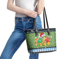Micronesia Christmas Leather Tote Bag with Santa Turtle Coral Reef and Holiday Ocean Pattern TS04 - Polynesian Pride