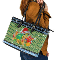 Micronesia Christmas Leather Tote Bag with Santa Turtle Coral Reef and Holiday Ocean Pattern TS04 - Polynesian Pride