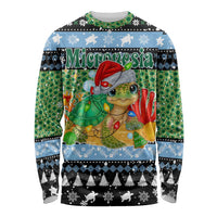 Micronesia Christmas Long Sleeve Shirt with Santa Turtle Coral Reef and Holiday Ocean Pattern TS04 Unisex Black Green - Polynesian Pride
