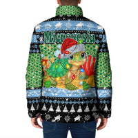 Micronesia Christmas Padded Jacket with Santa Turtle Coral Reef and Holiday Ocean Pattern - Polynesian Pride