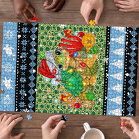 Micronesia Christmas Puzzle with Santa Turtle Coral Reef and Holiday Ocean Pattern - Polynesian Pride